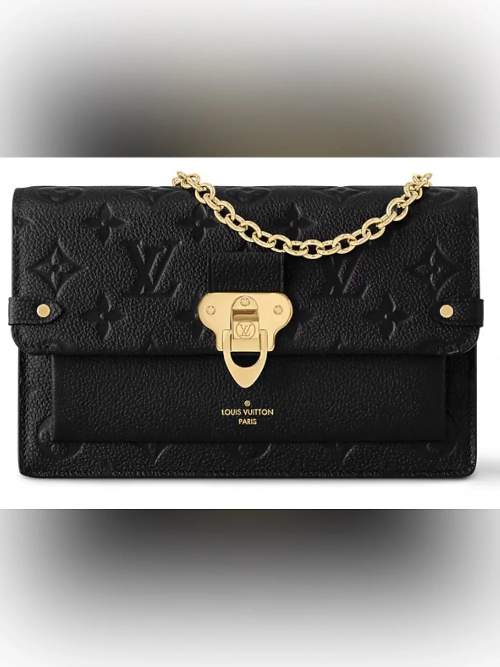 Louis Vuitton Black Monogram Empreinte Shoulder Wallet with Gold Chain